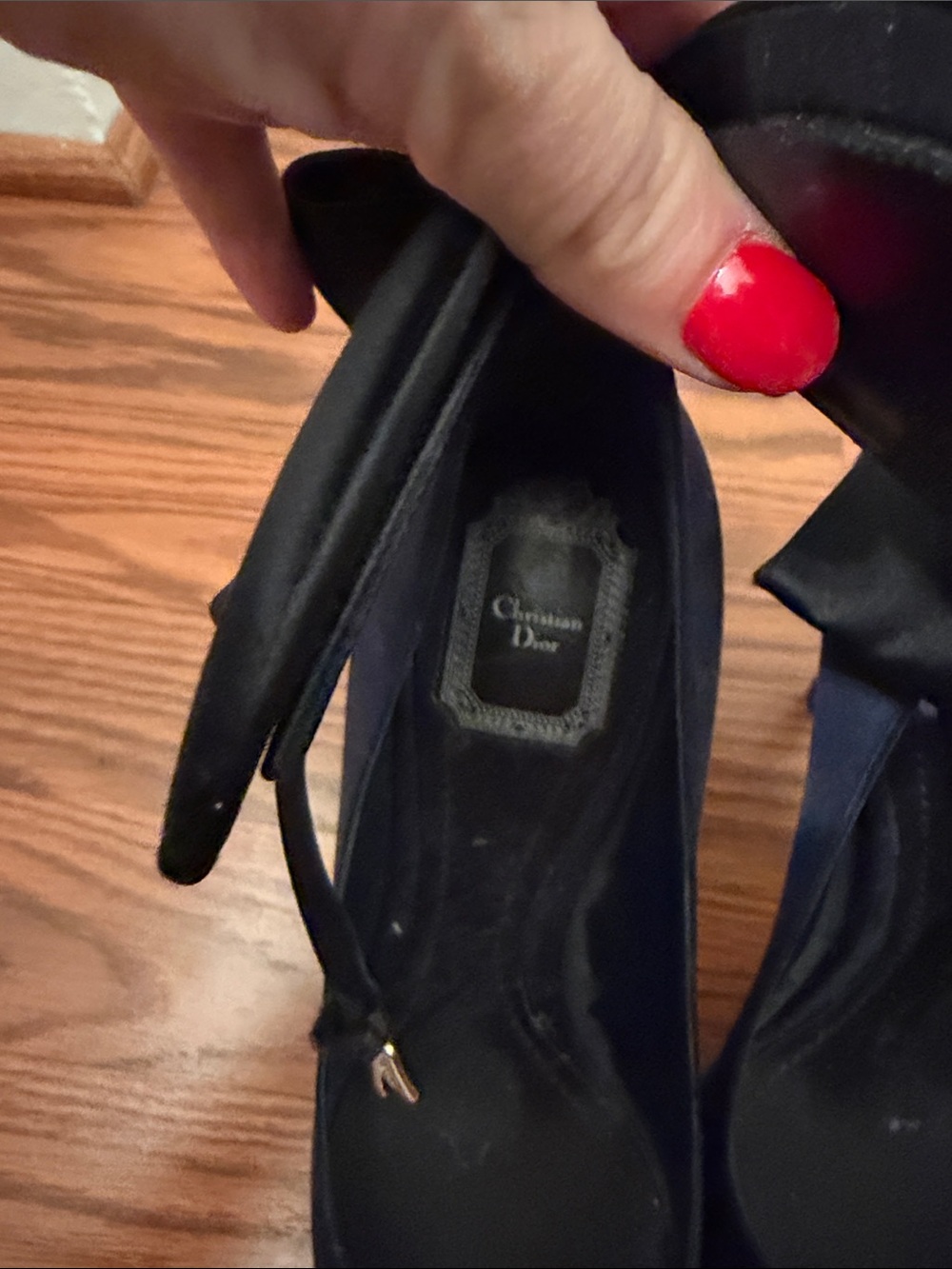 Dior Navy Pointed-Toe Heels with Large Black Bow Ankle Strap - Picture 2 of 4